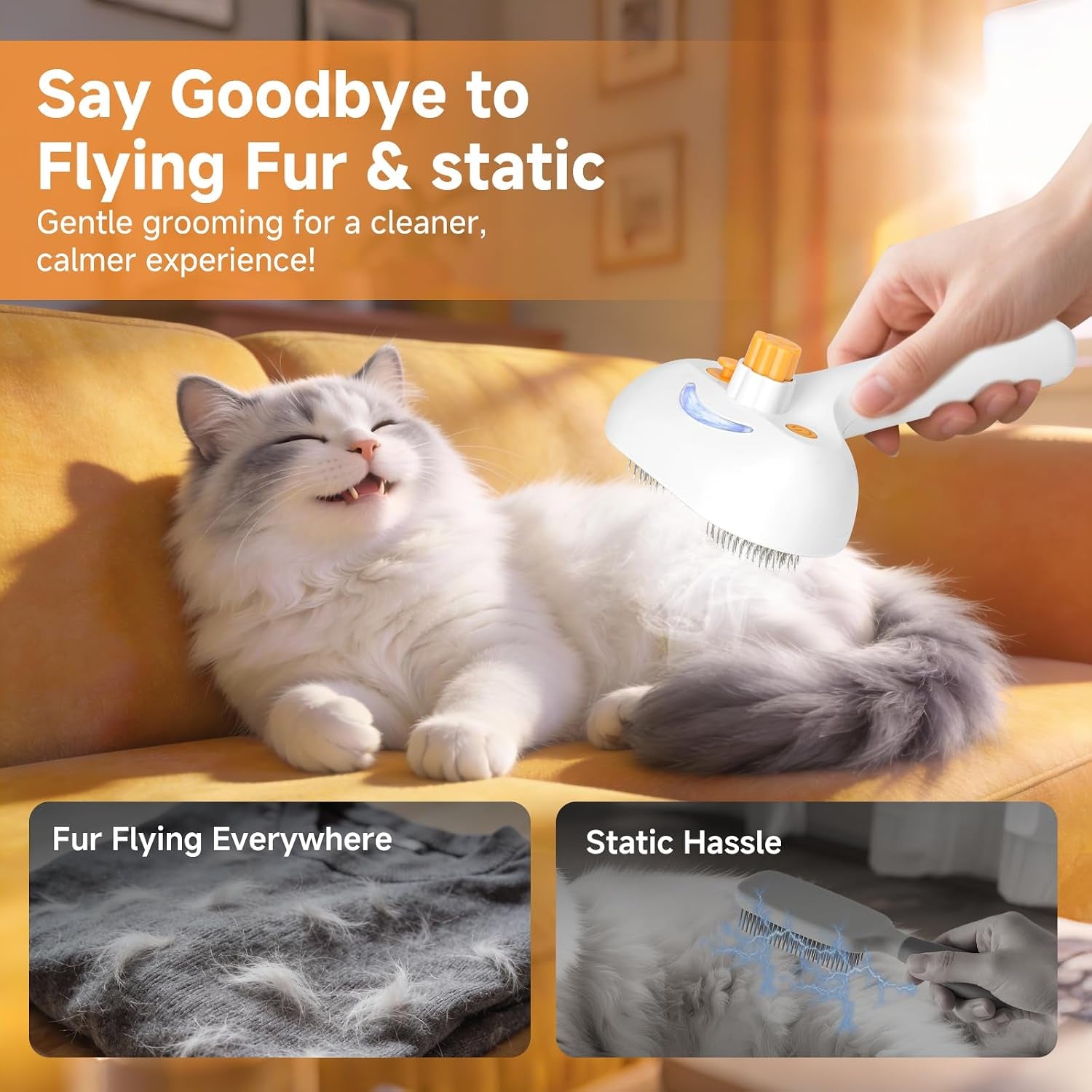 Pet Steam Brush for Dog & Cat – 3-In-1 Spray Hair Removal Comb for Shedding & Grooming, Softens Fur & Reduces Static – Water Brush for Long & Short Coats, Bath-Hating Pets, Includes Waterless Shampoo