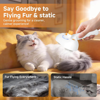 Pet Steam Brush for Dog & Cat – 3-In-1 Spray Hair Removal Comb for Shedding & Grooming, Softens Fur & Reduces Static – Water Brush for Long & Short Coats, Bath-Hating Pets, Includes Waterless Shampoo